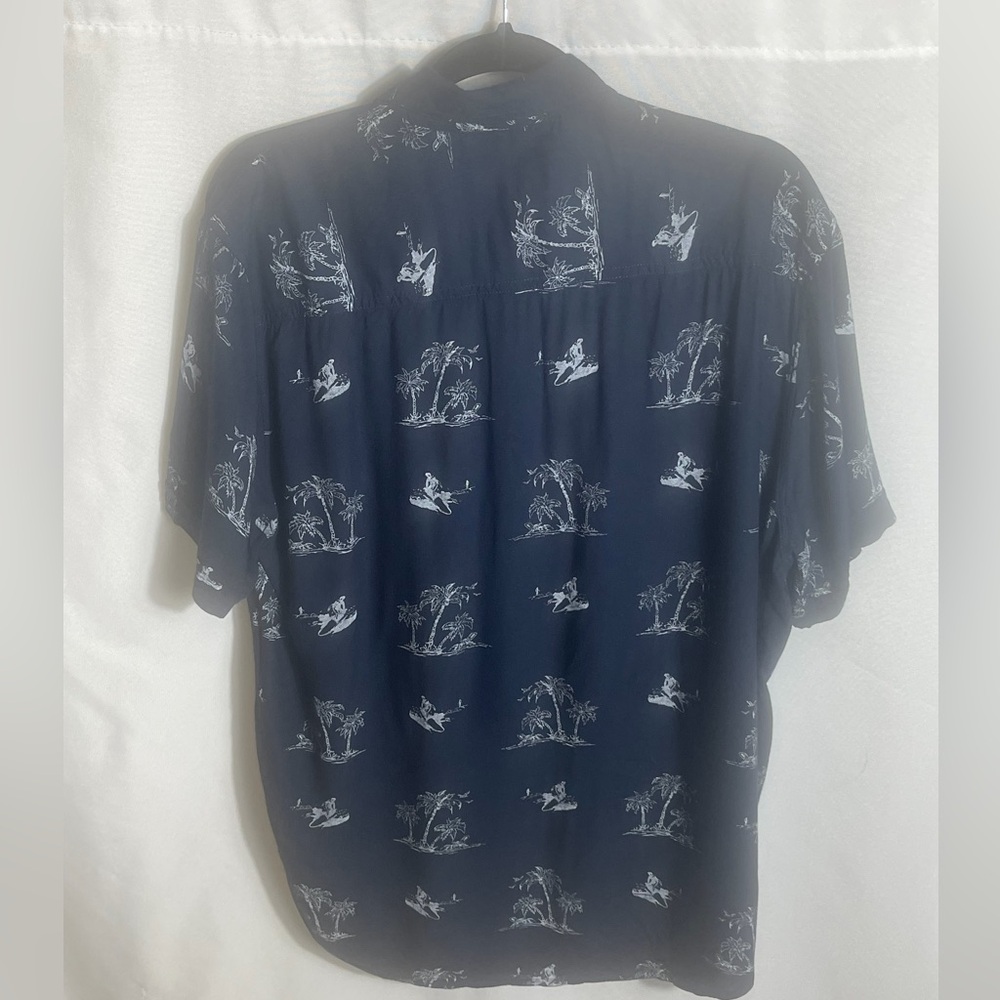 Michael Brandon XL Rayon Hawaiian Shirt Surf Palm Print Navy Slim Fit - Picture 2 of 6